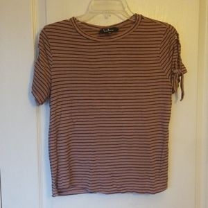 Cold shoulder Striped T Shirt with sleeve ties